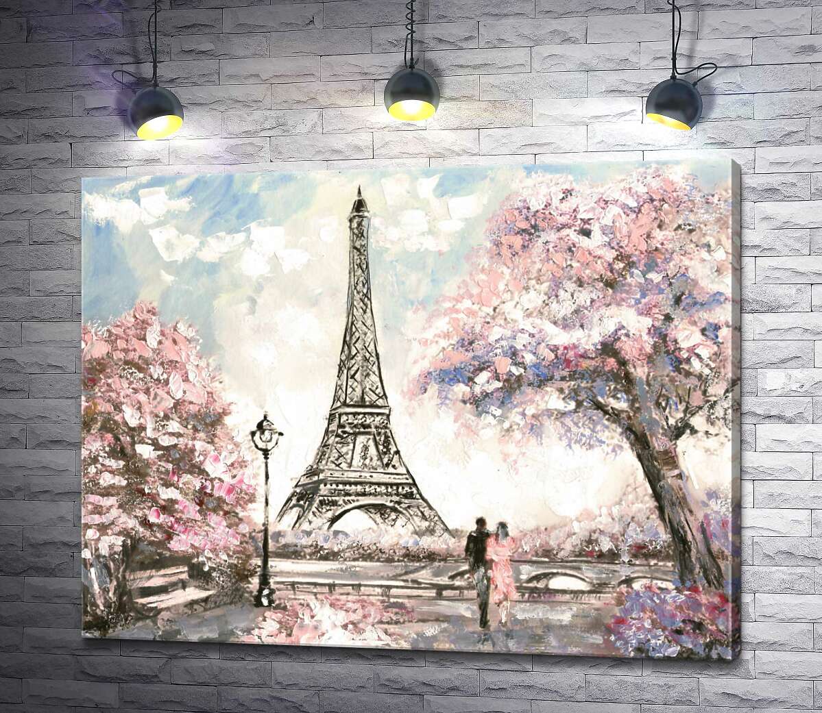 картина Вид на Эйфелевую башню (Eiffel tower) с цветущей весенней набережной