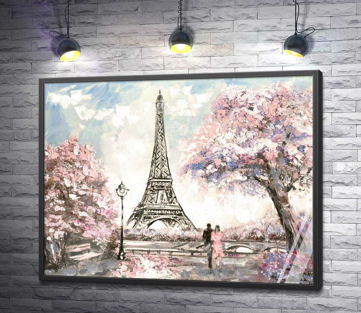постер Вид на Ейфелева вежу (Eiffel tower) з квітучої весняної набережної