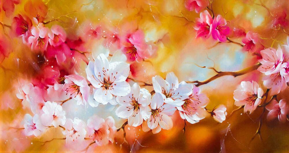 картина-постер Ніжно-рожевий цвіт розпустився на гілках вишні
