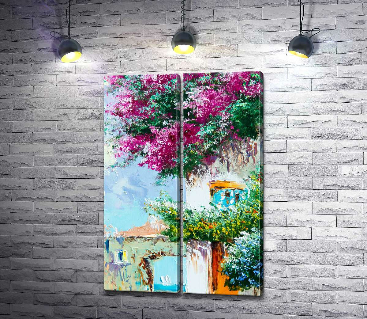 модульная картина Летнее разнообразие цветов украшает стены приморского дома