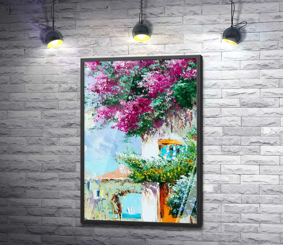 постер Летнее разнообразие цветов украшает стены приморского дома