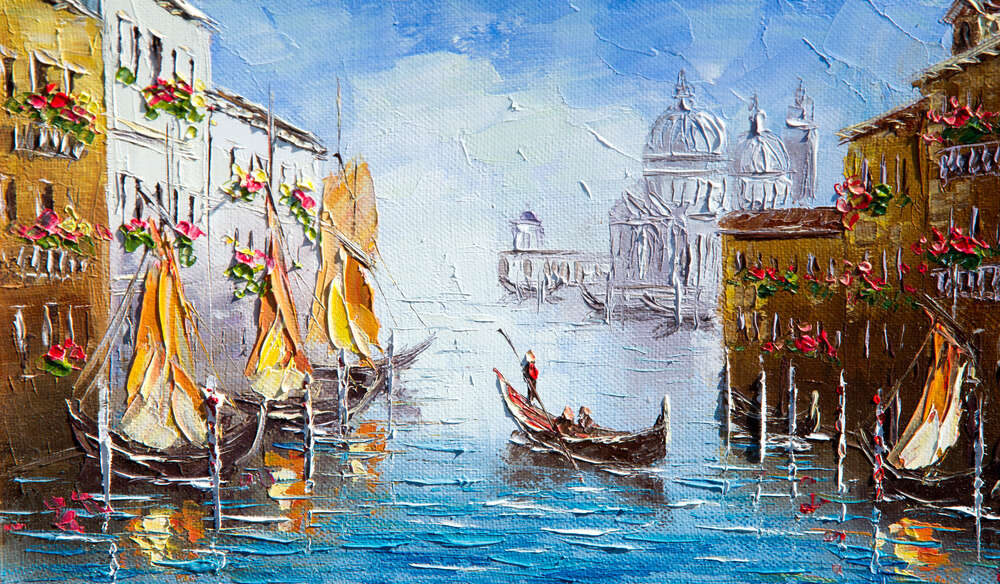 картина-постер Вид на Гранд-канал (Canal Grande) с цветущей венецианской улицы