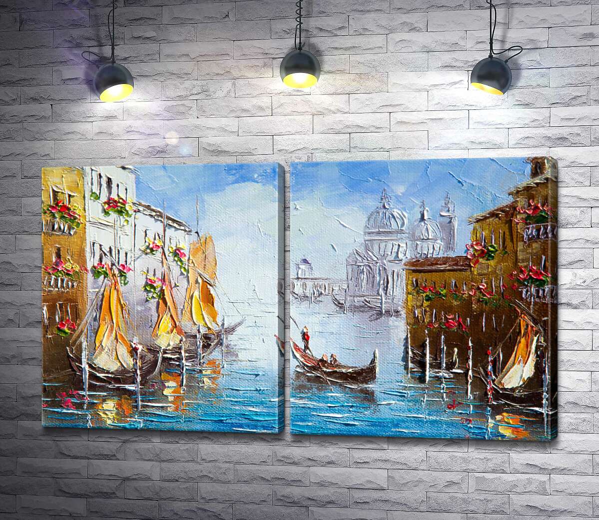 модульная картина Вид на Гранд-канал (Canal Grande) с цветущей венецианской улицы