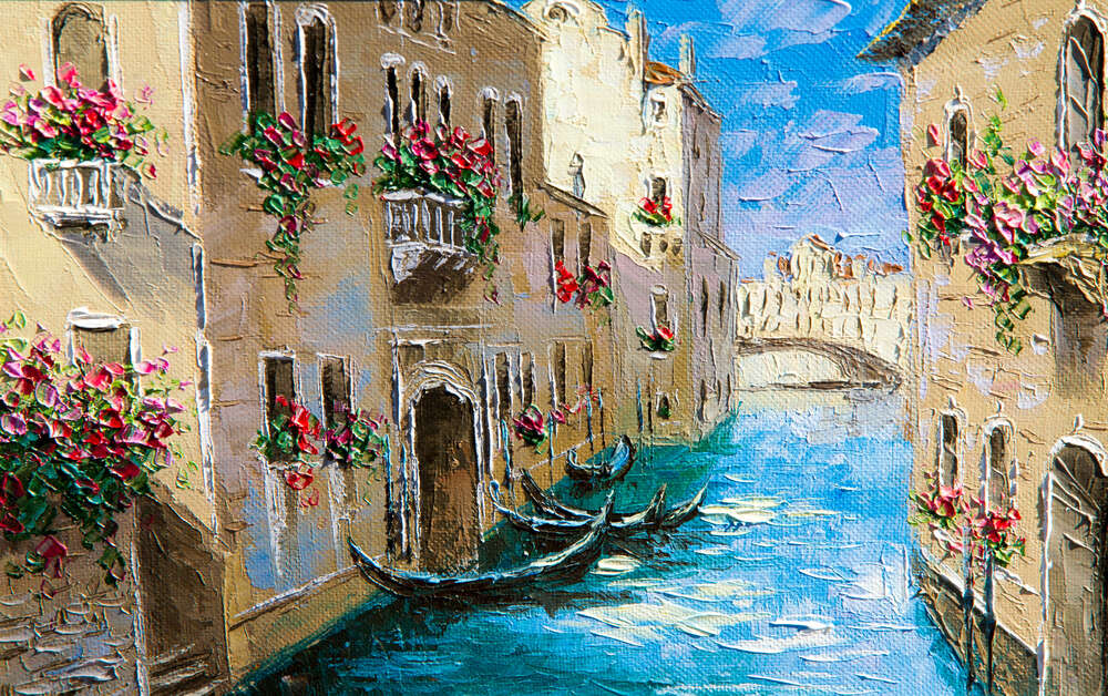картина-постер Червоні квіти прикрашають вікна венеційських будинків