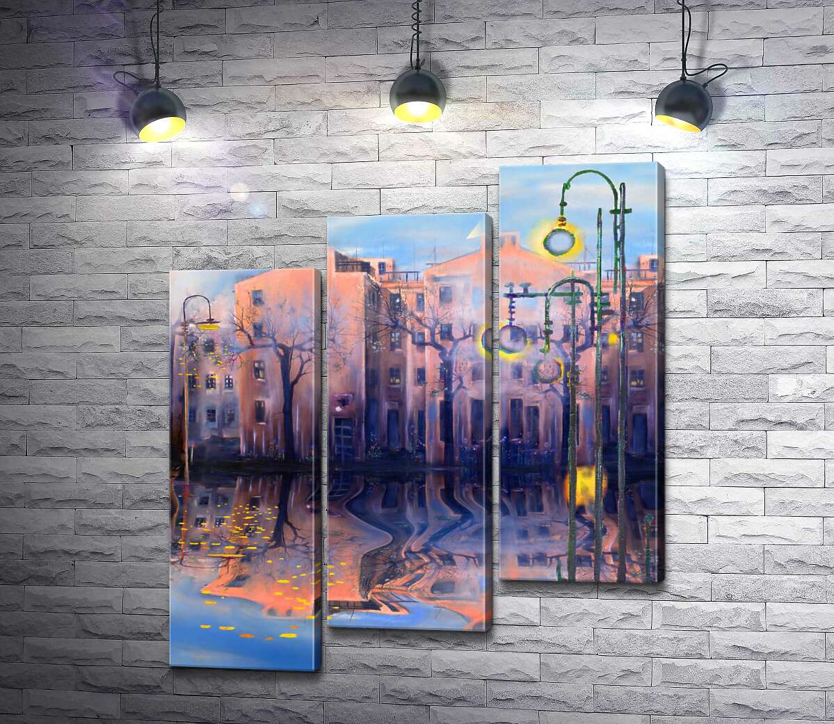 модульная картина Тихий вечер опускается на дома у воды (Модуль №14)