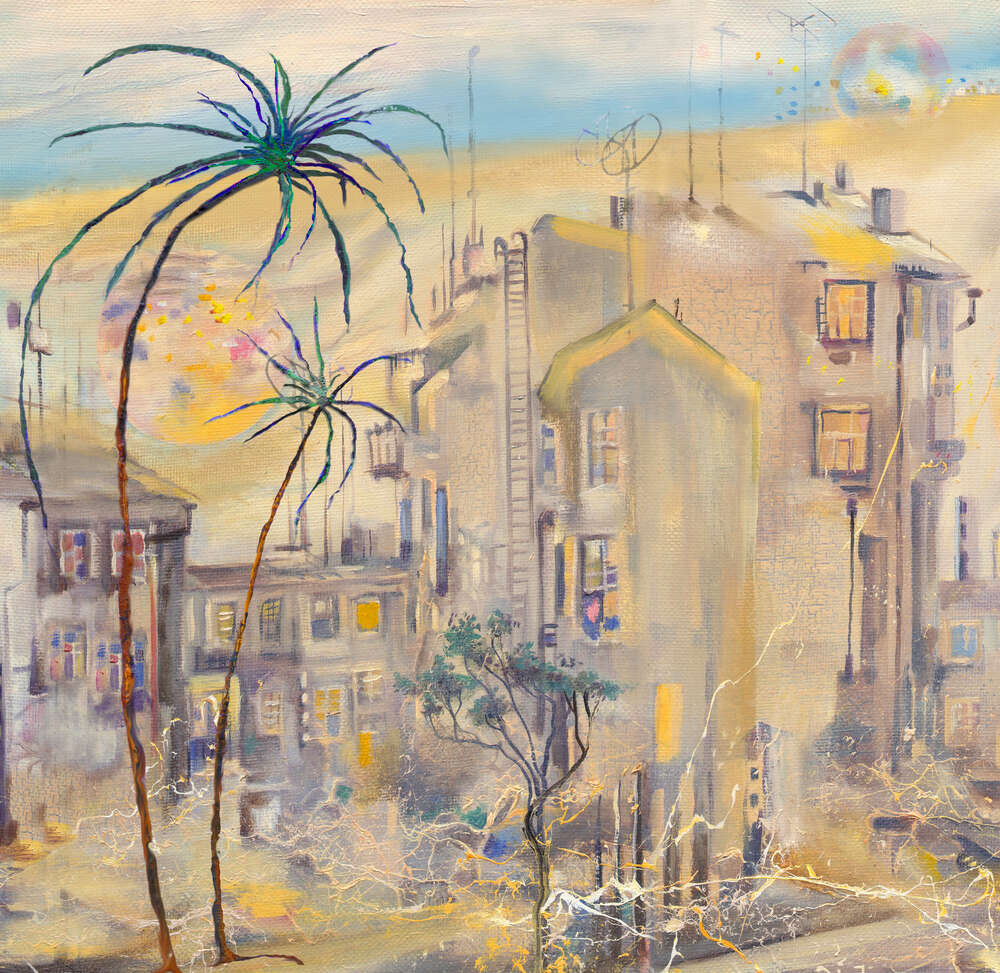 картина-постер Силуэты домов в бежевых тонах