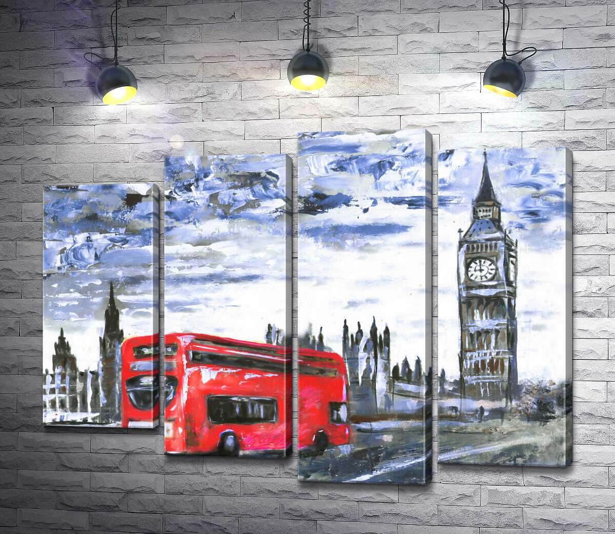 модульная картина Красный автобус мчится по Вестминстерскому мосту (Westminster bridge) (Модуль №3)