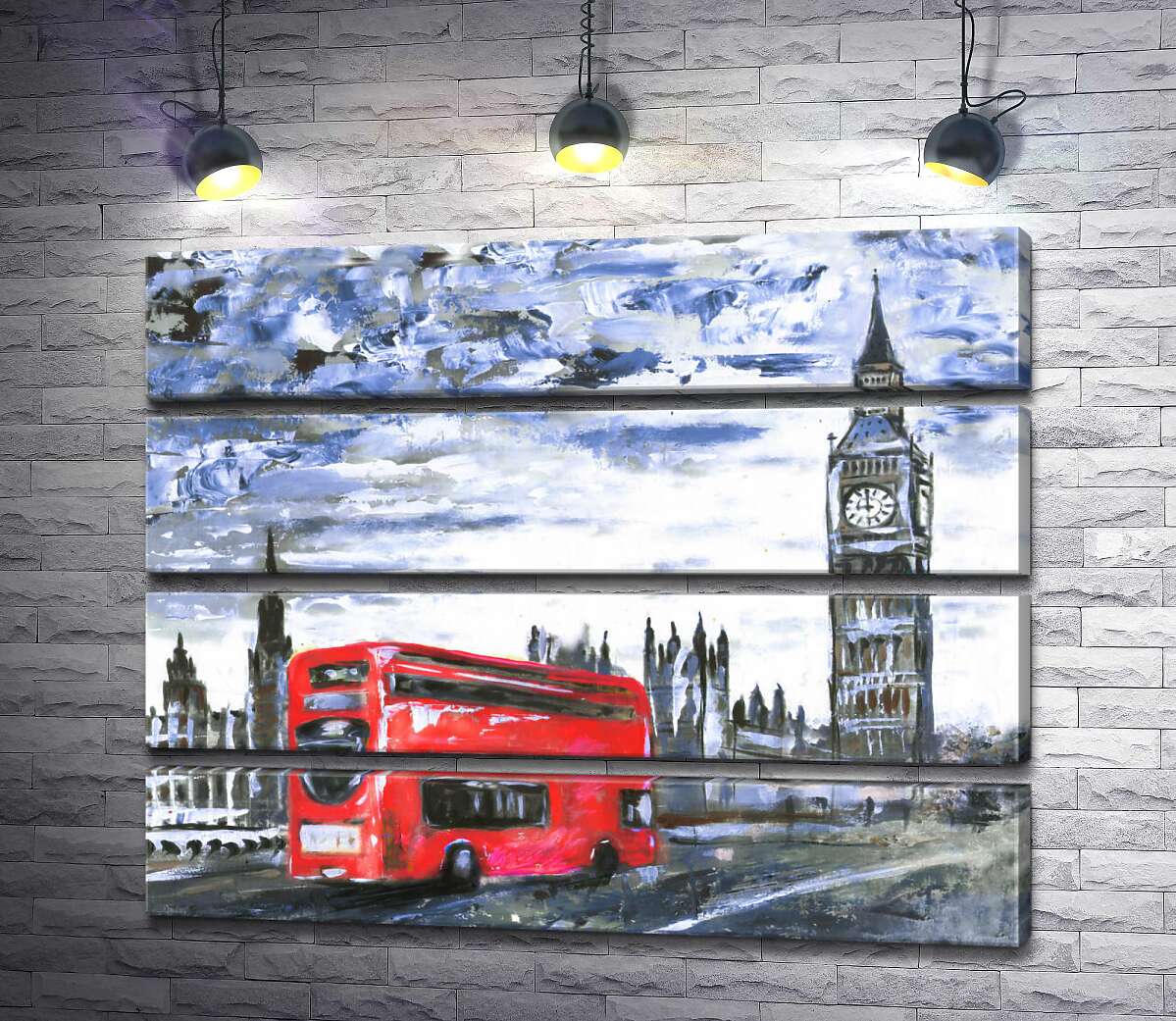 модульная картина Красный автобус мчится по Вестминстерскому мосту (Westminster bridge) (Модуль №22)