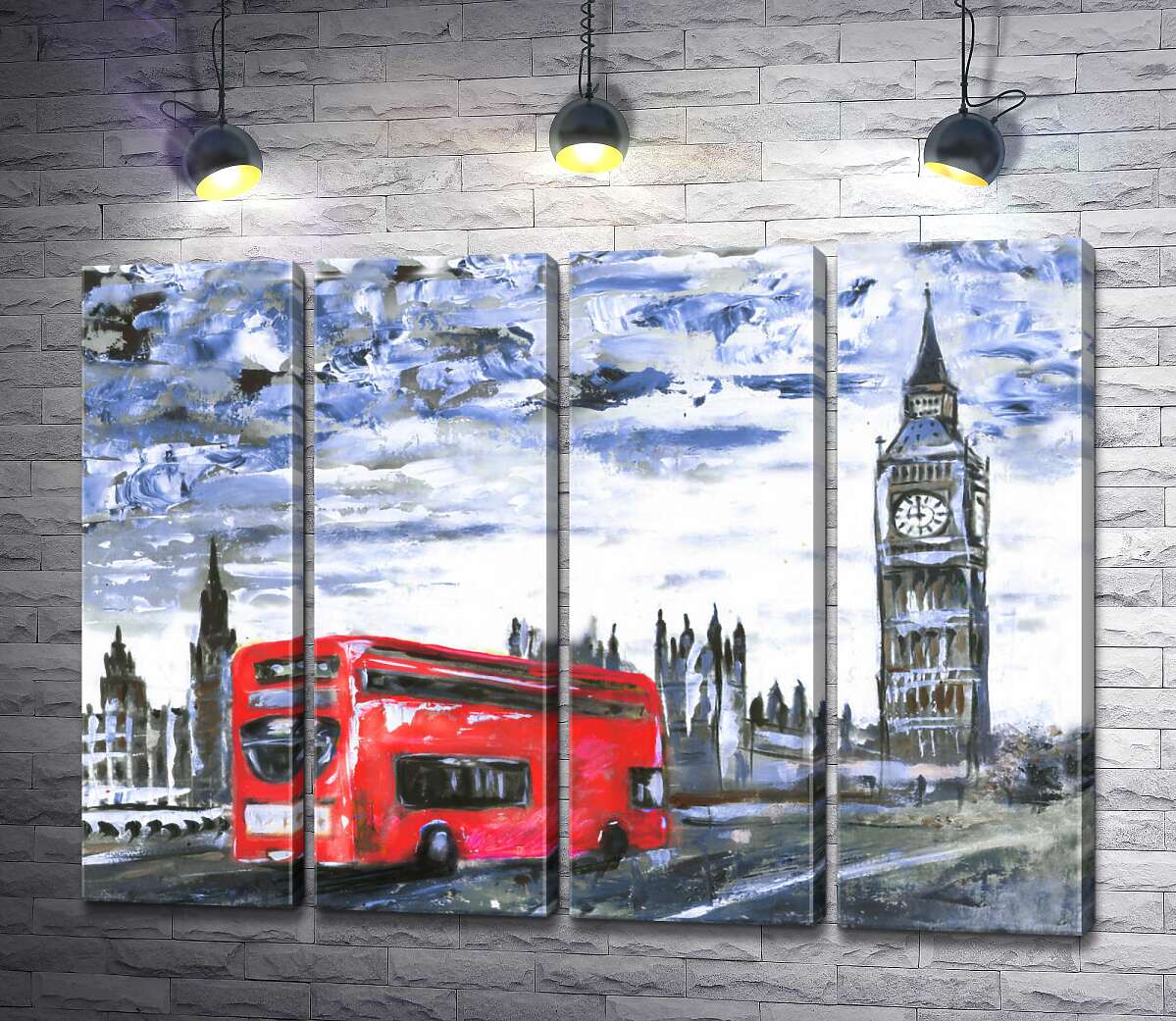 модульна картина Червоний автобус мчить по Вестмінстерському мосту (Westminster bridge) (Модуль №24)