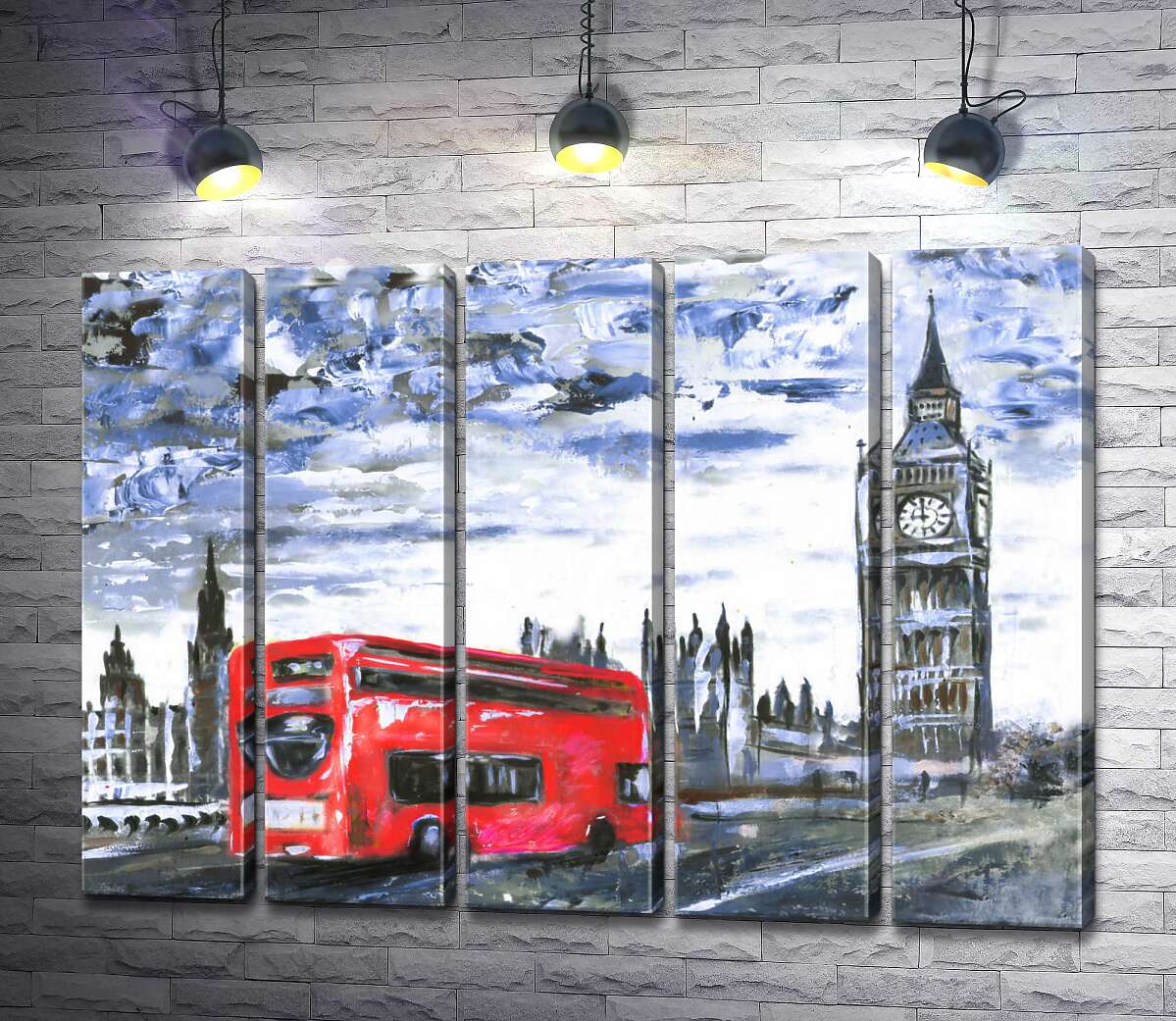 модульная картина Красный автобус мчится по Вестминстерскому мосту (Westminster bridge) (Модуль №26)
