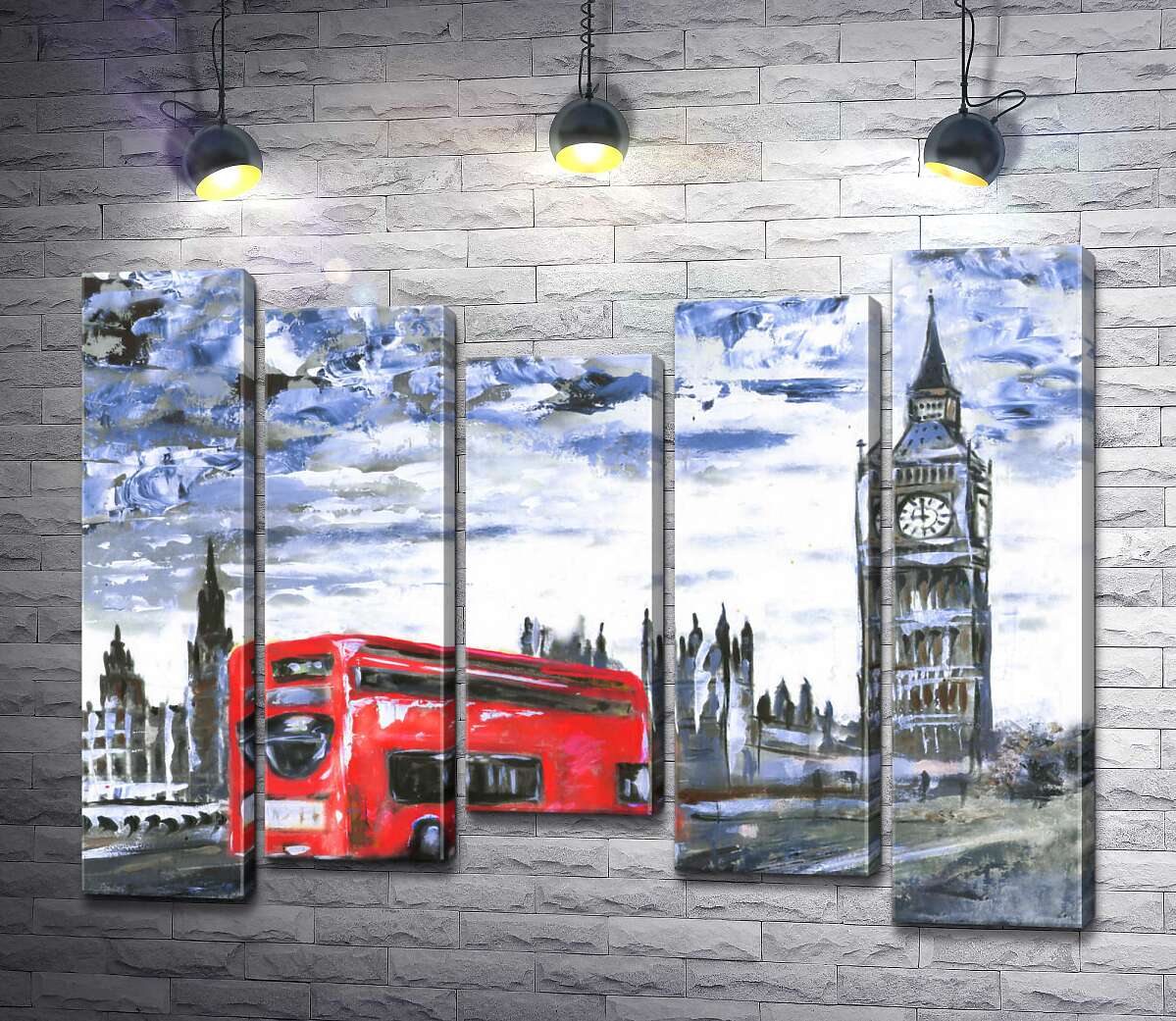 модульна картина Червоний автобус мчить по Вестмінстерському мосту (Westminster bridge) (Модуль №27)