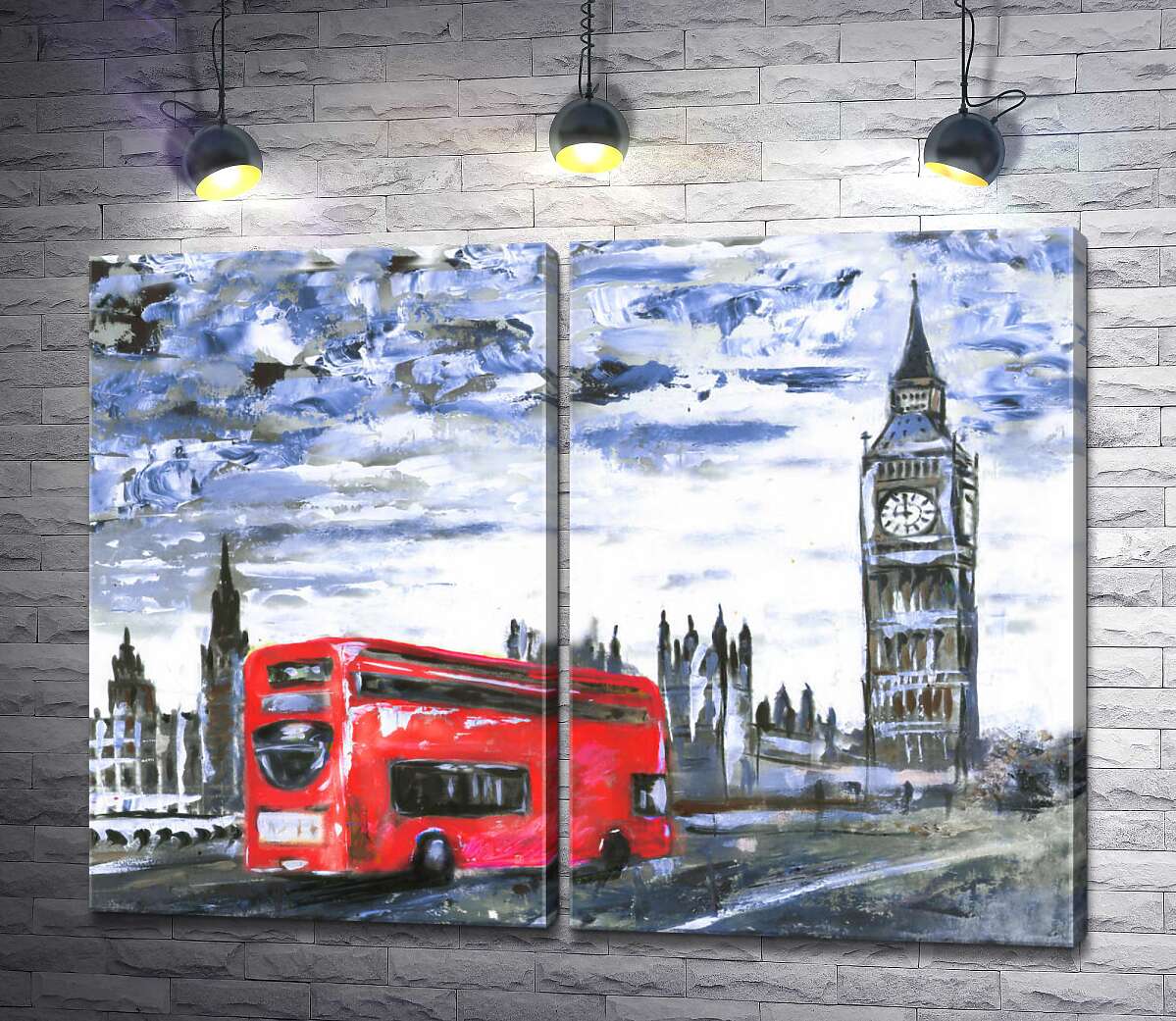 модульная картина Красный автобус мчится по Вестминстерскому мосту (Westminster bridge)