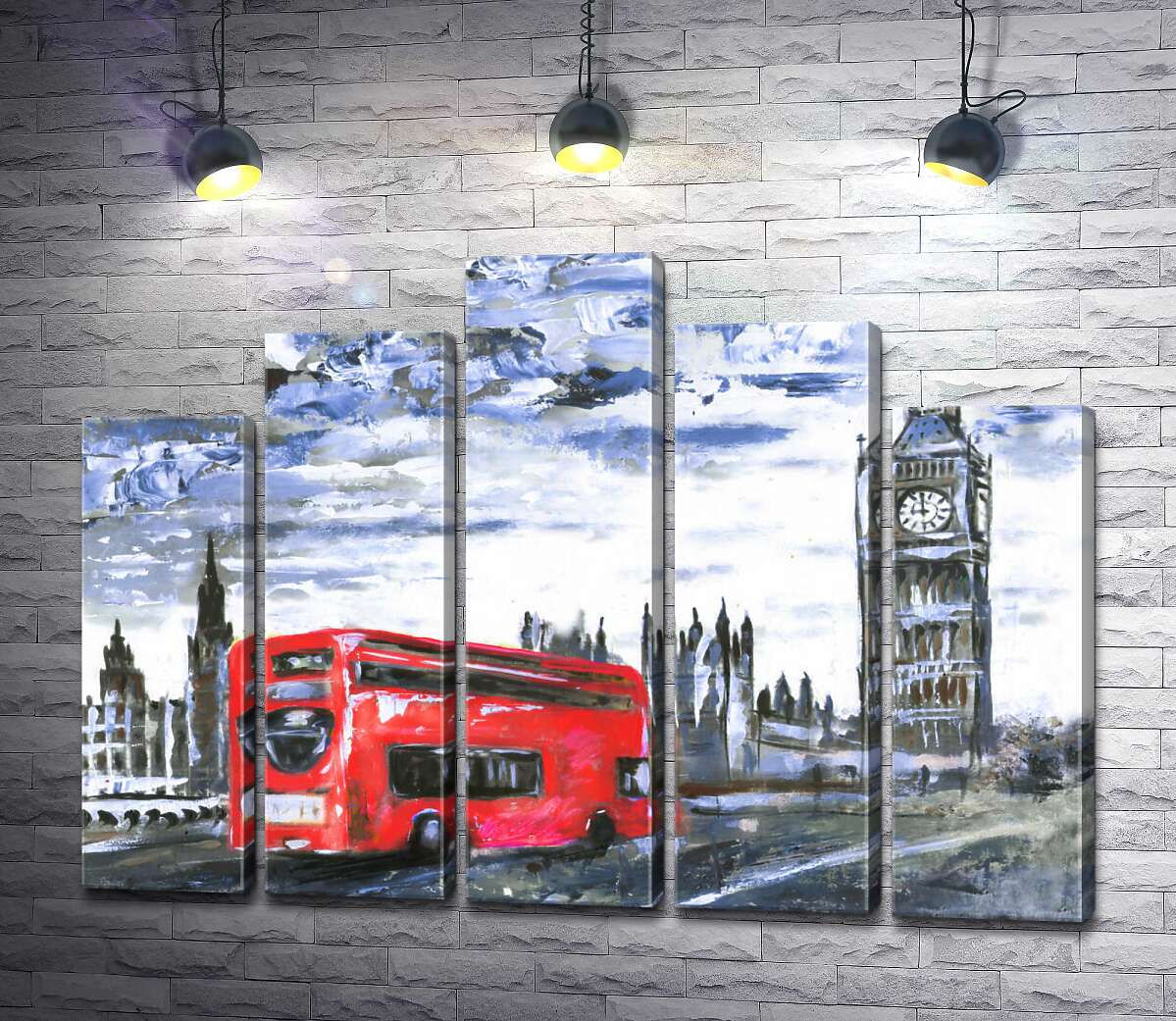 модульна картина Червоний автобус мчить по Вестмінстерському мосту (Westminster bridge) (Модуль №29)