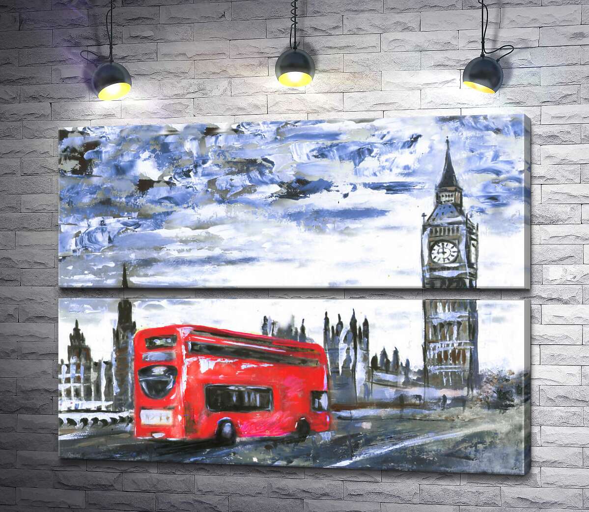 модульная картина Красный автобус мчится по Вестминстерскому мосту (Westminster bridge) (Модуль №7)