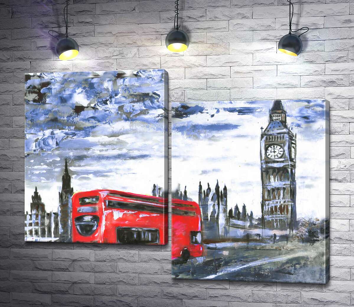 модульная картина Красный автобус мчится по Вестминстерскому мосту (Westminster bridge) (Модуль №9)