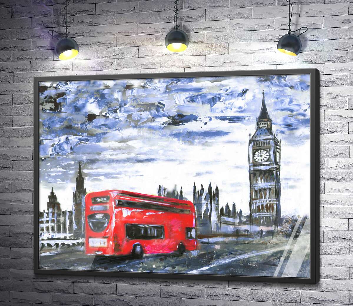 постер Красный автобус мчится по Вестминстерскому мосту (Westminster bridge)