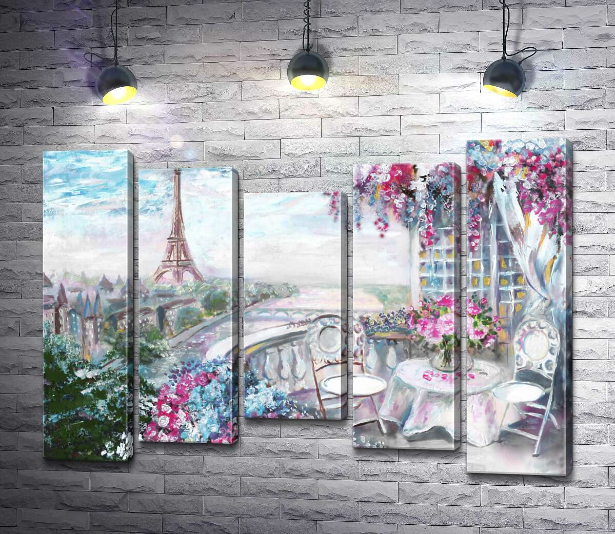модульна картина Квітуча тераса в кав'ярні з видом на Ейфелеву вежу (Eiffel tower) (Модуль №27)