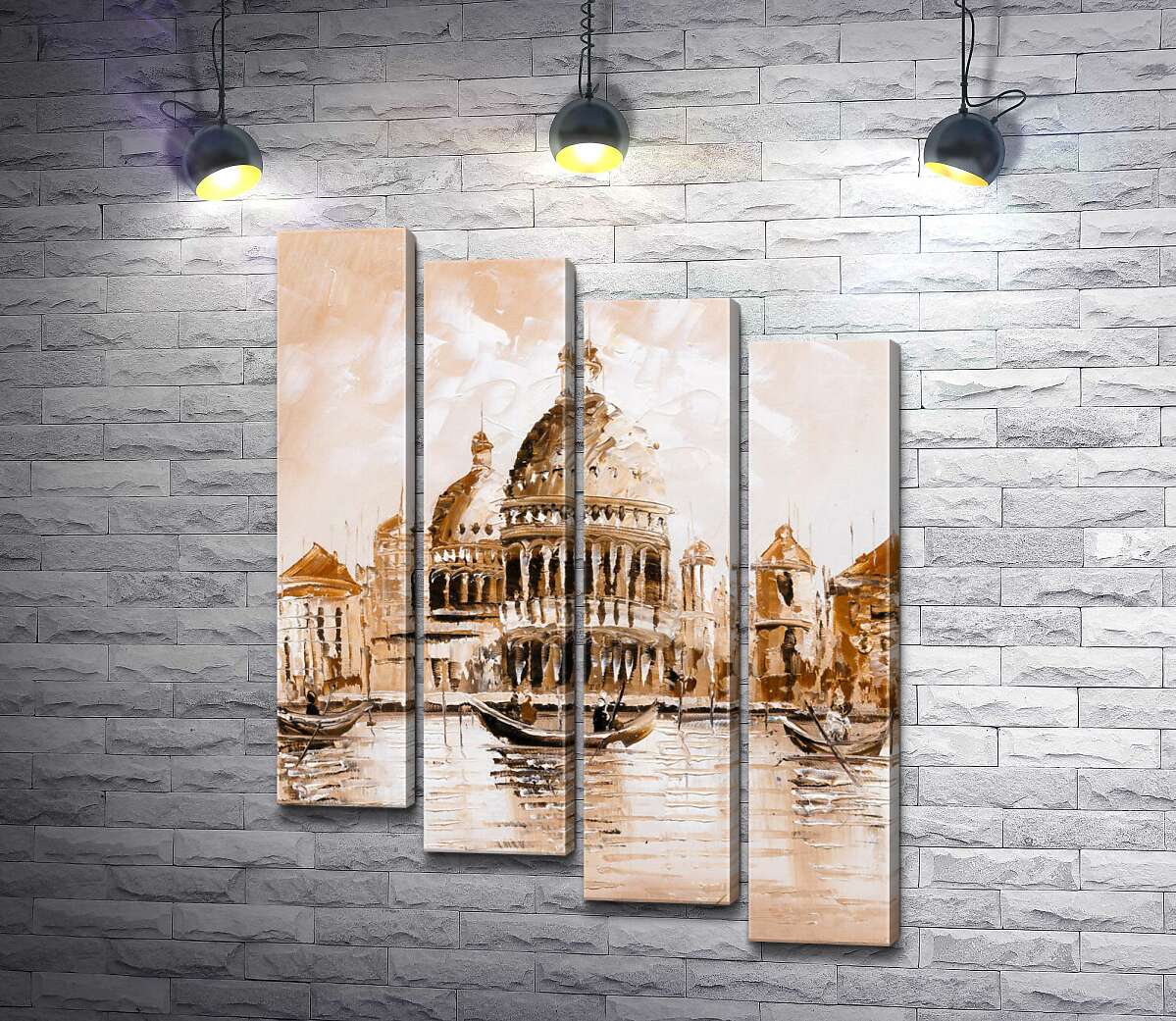 модульна картина Силует собору Санта-Марія-делла-Салуте (Basilica di Santa Maria della Salute) у пастельних тонах (Модуль №19)
