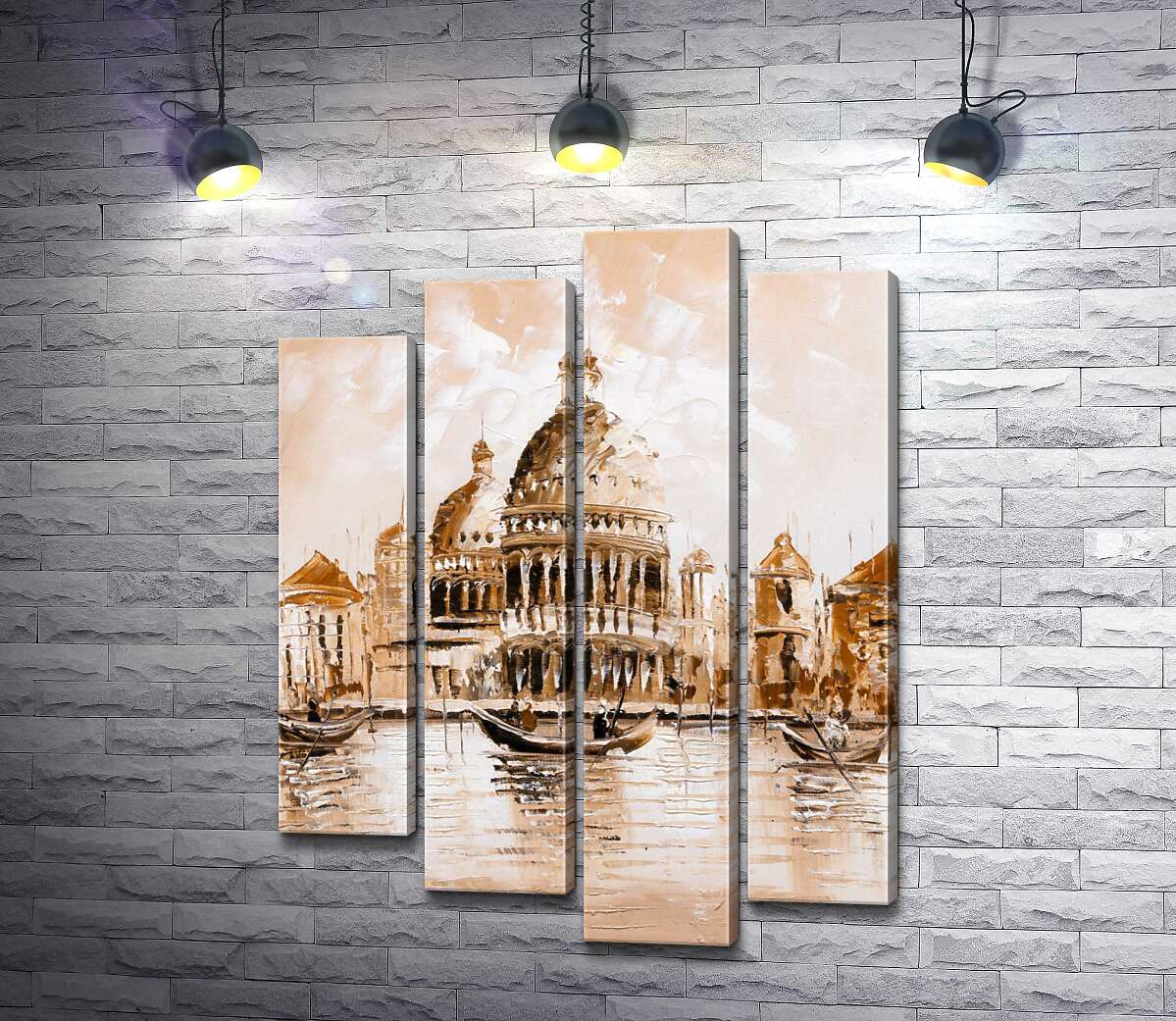 модульна картина Силует собору Санта-Марія-делла-Салуте (Basilica di Santa Maria della Salute) у пастельних тонах (Модуль №3)