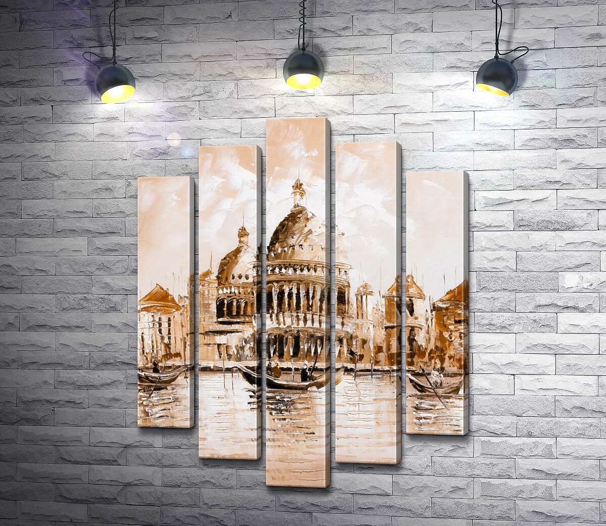 модульная картина Силуэт собора Санта-Мария-делла-Салуте (Basilica di Santa Maria della Salute) в пастельных тонах (Модуль №4)