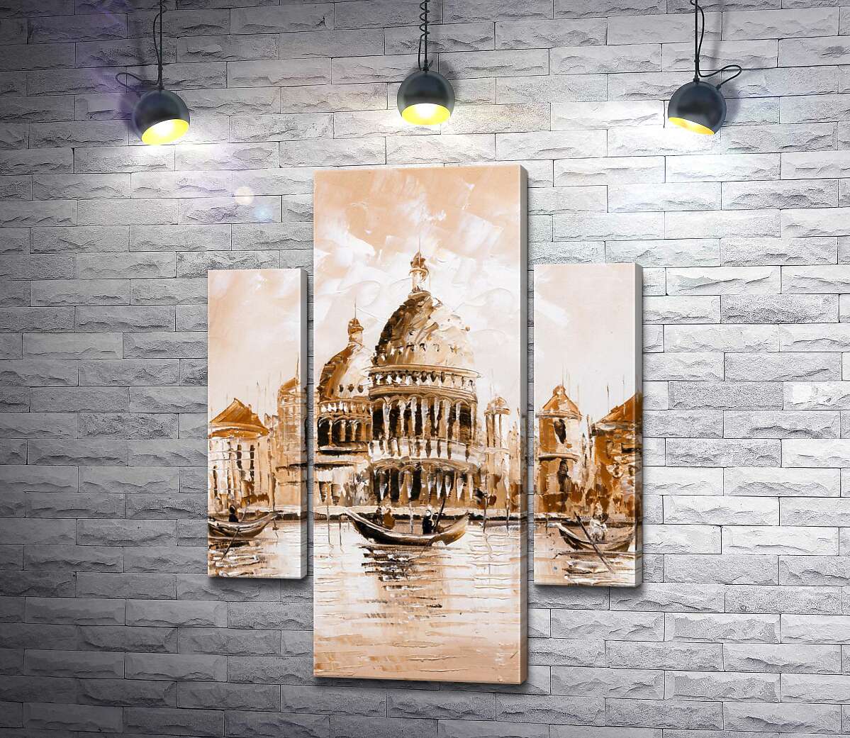 модульна картина Силует собору Санта-Марія-делла-Салуте (Basilica di Santa Maria della Salute) у пастельних тонах (Модуль №5)