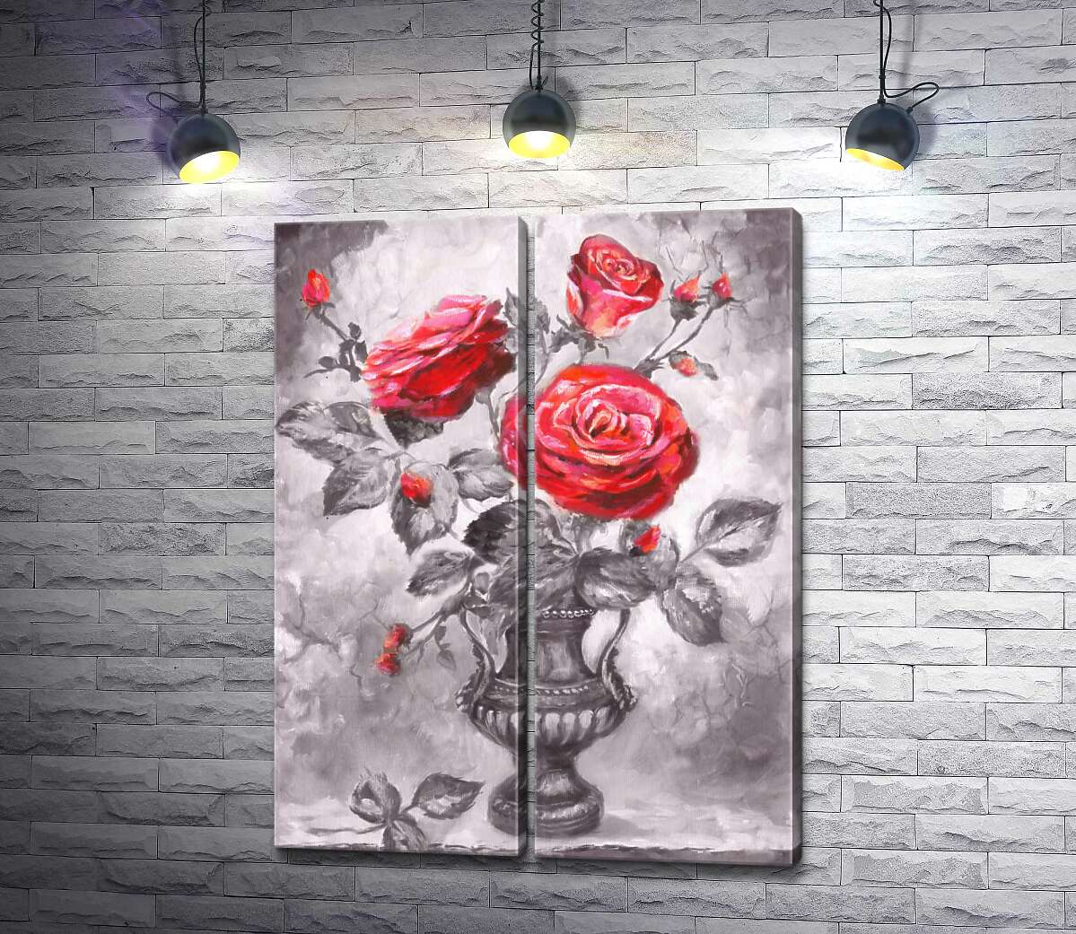 модульная картина Красный акцент на страстных цветах роз