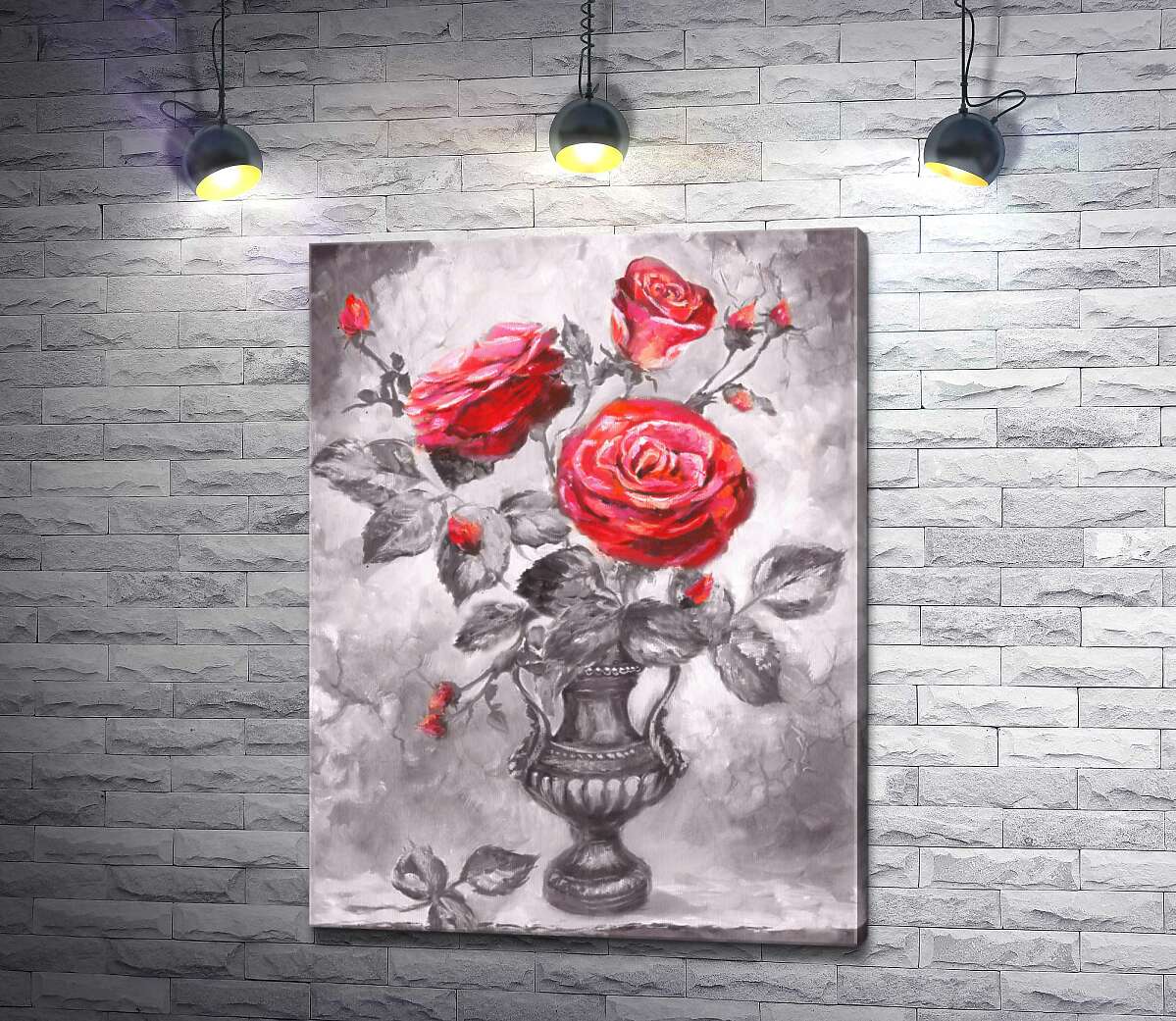 картина Красный акцент на страстных цветах роз