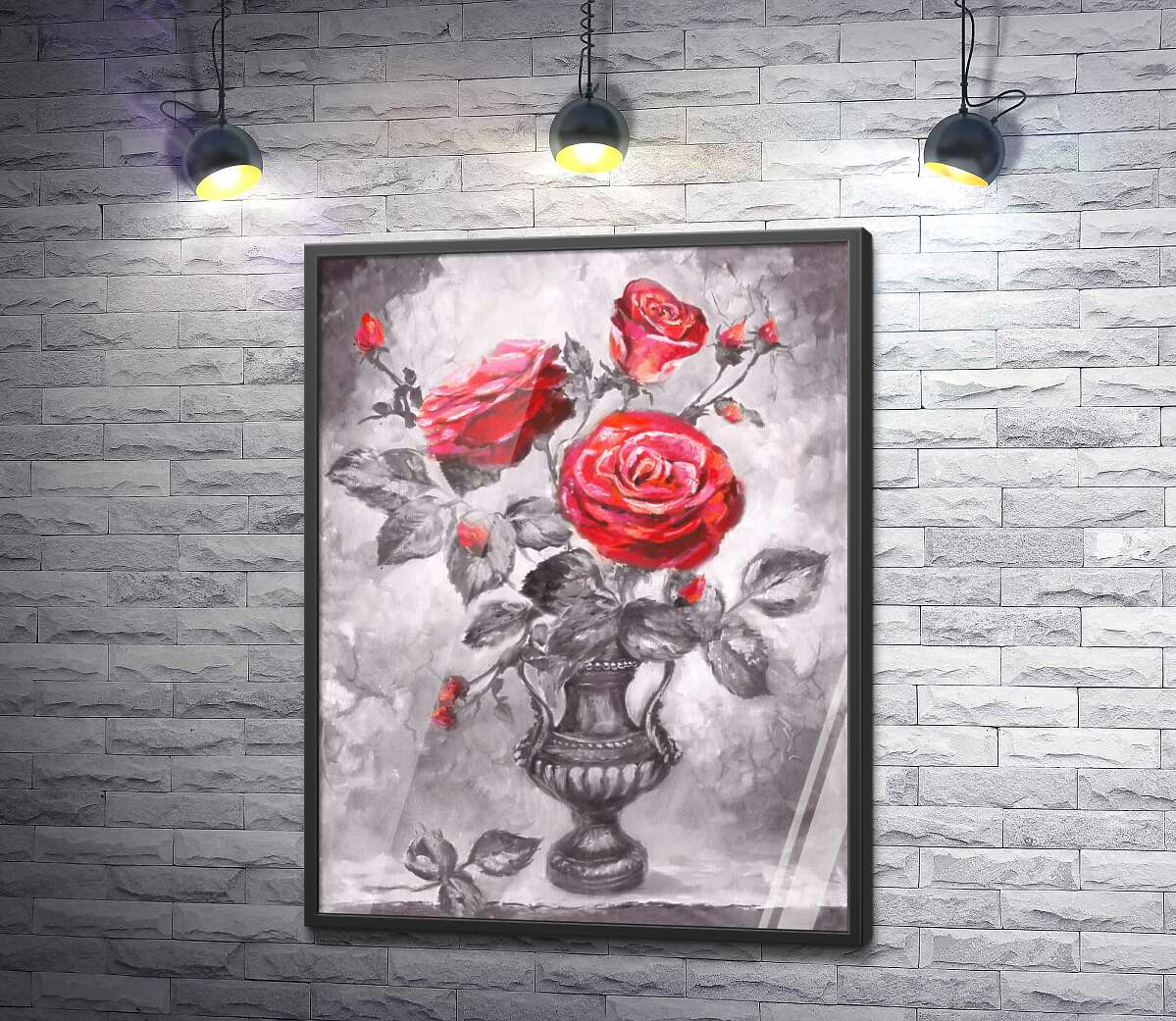 постер Красный акцент на страстных цветах роз