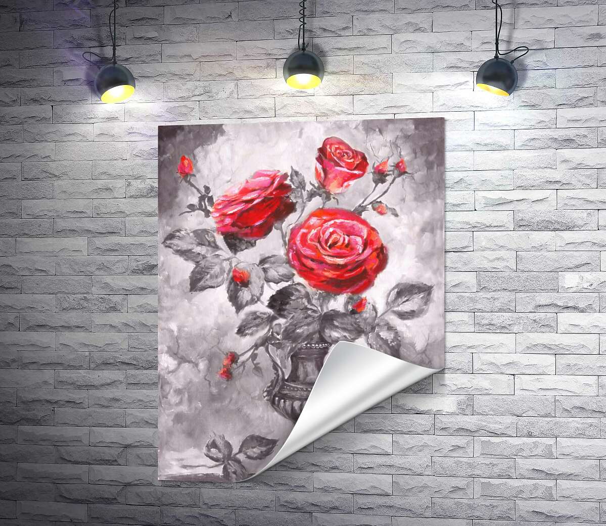 печать Красный акцент на страстных цветах роз