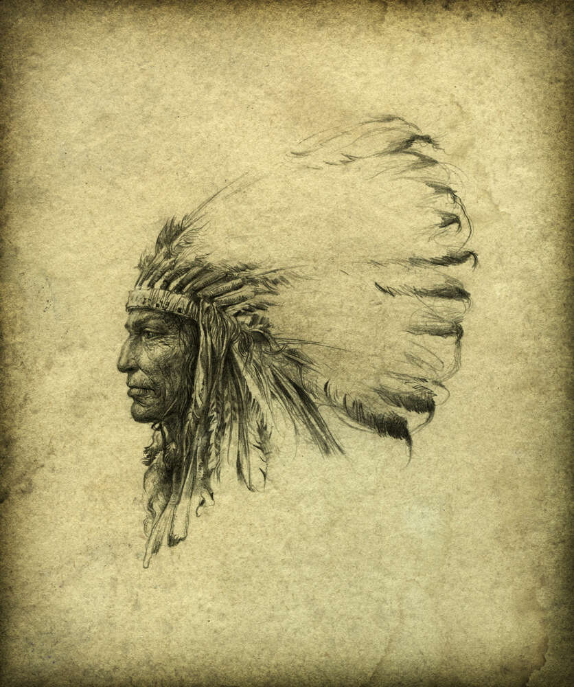 картина-постер Хоробрий профіль індіанця у вінку з пір'я