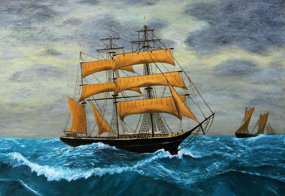 картина-постер Парусные корабли преодолевают морские волны