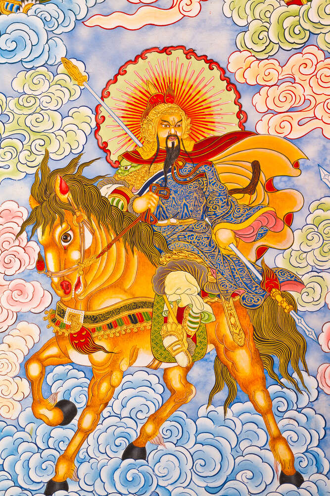 картина-постер Китайський бог-воїн на коні серед хмар