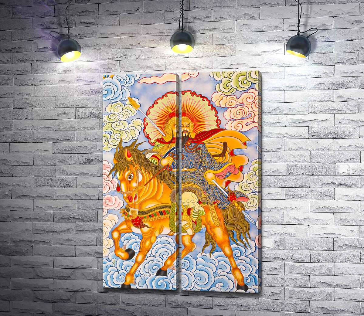 модульная картина Китайский бог-воин на коне среди облаков