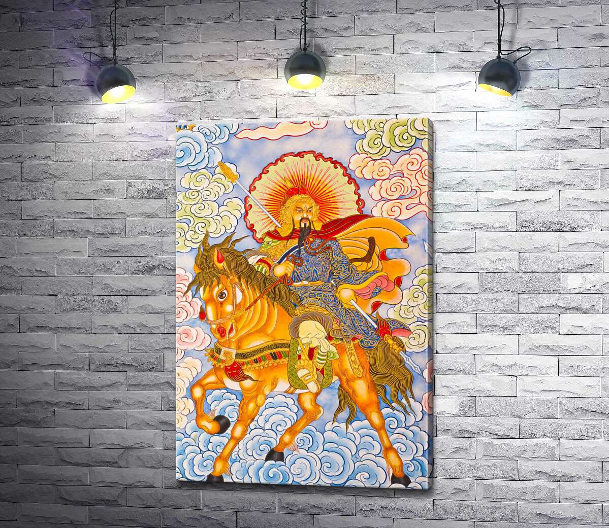 картина Китайский бог-воин на коне среди облаков