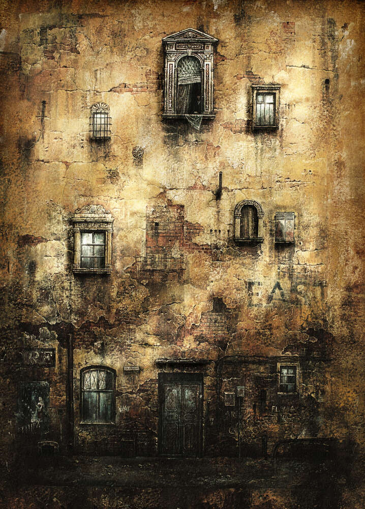 картина-постер Розмаїття вікон на стіні покинутого будинку