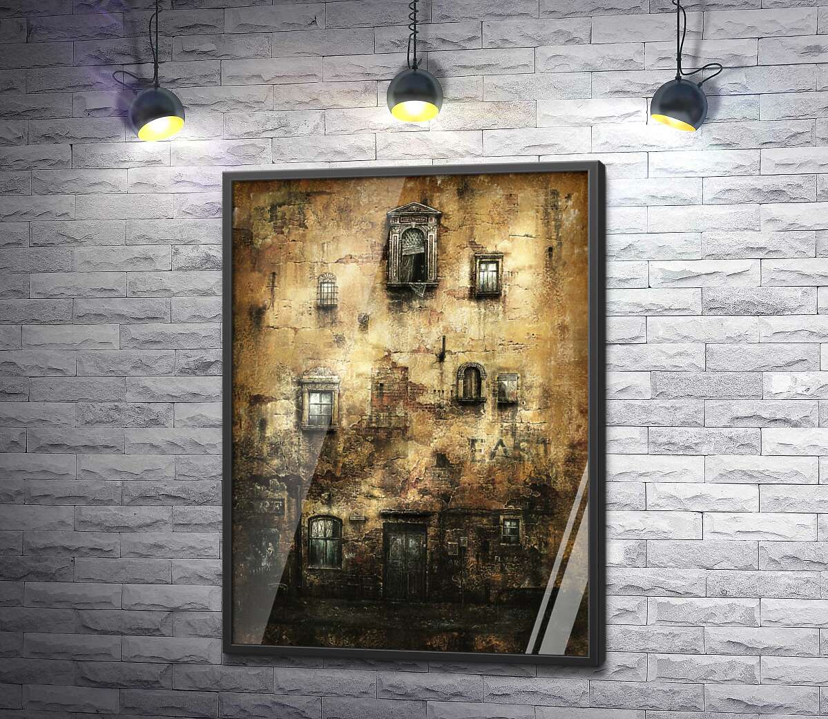 постер Розмаїття вікон на стіні покинутого будинку