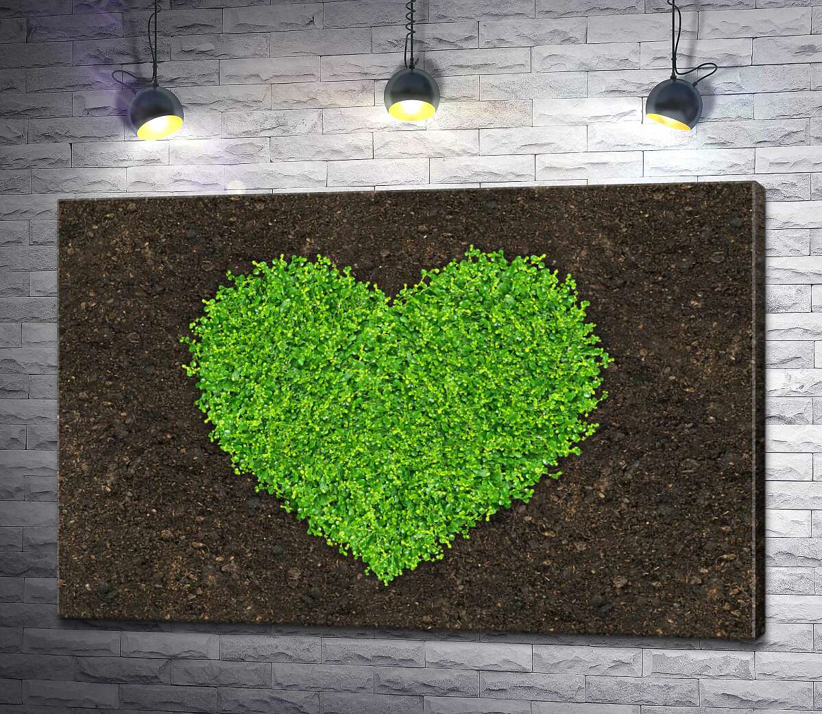 картина Сердце из проросшей на земле зелени