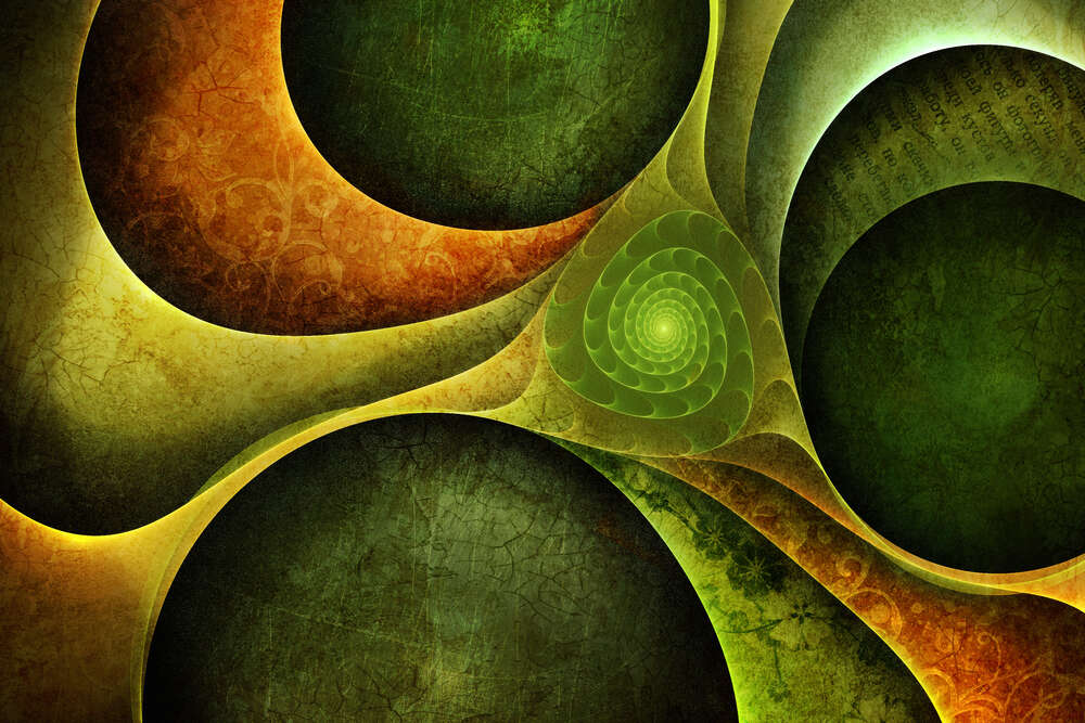картина-постер Желто-зеленая абстракция кругов с завитком внутри