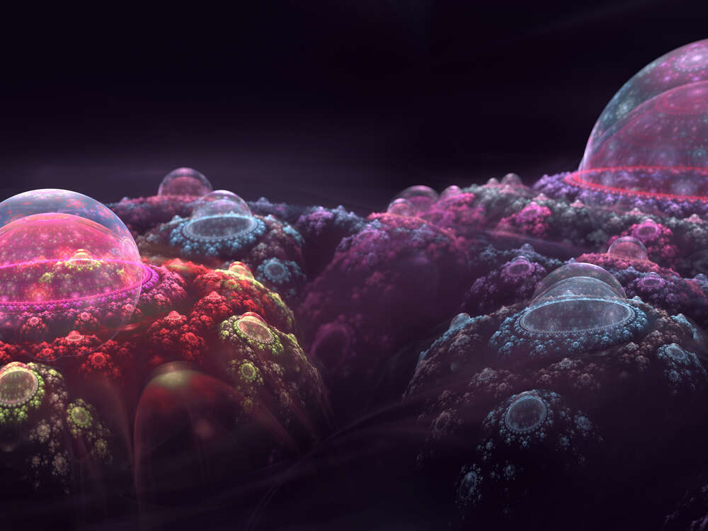 картина-постер Цветные склоны с прозрачными пузырями