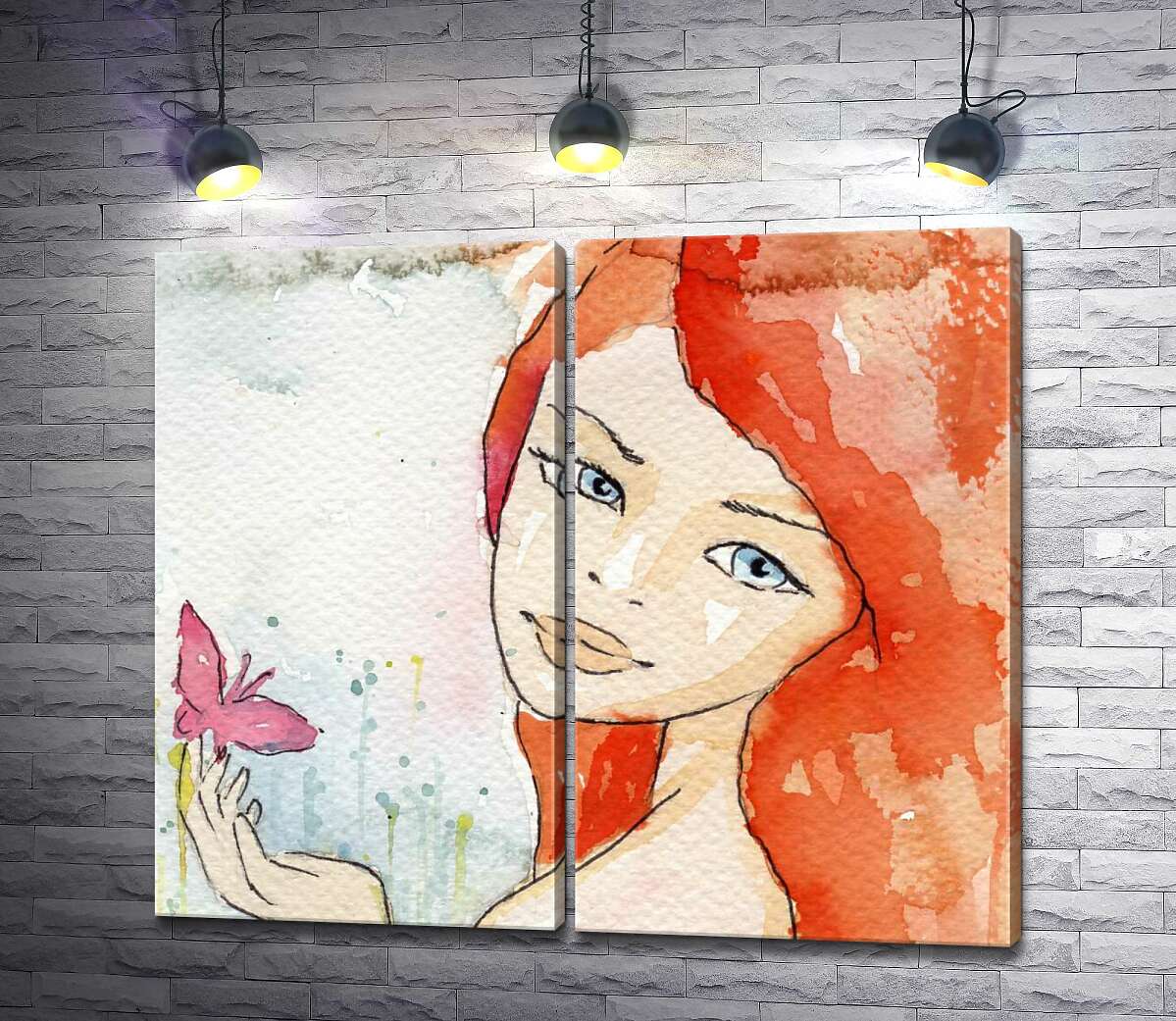 модульная картина Рыжая девушка с бабочкой на руке