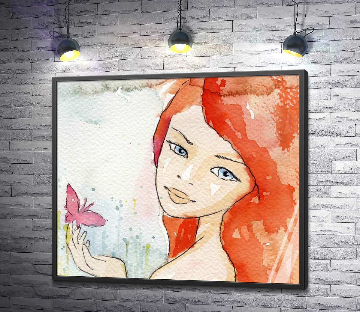 постер Рыжая девушка с бабочкой на руке