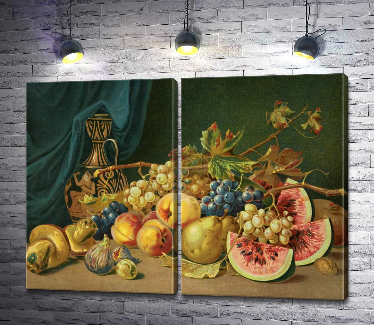 модульная картина Греческая ваза и летние фрукты на натюрморте