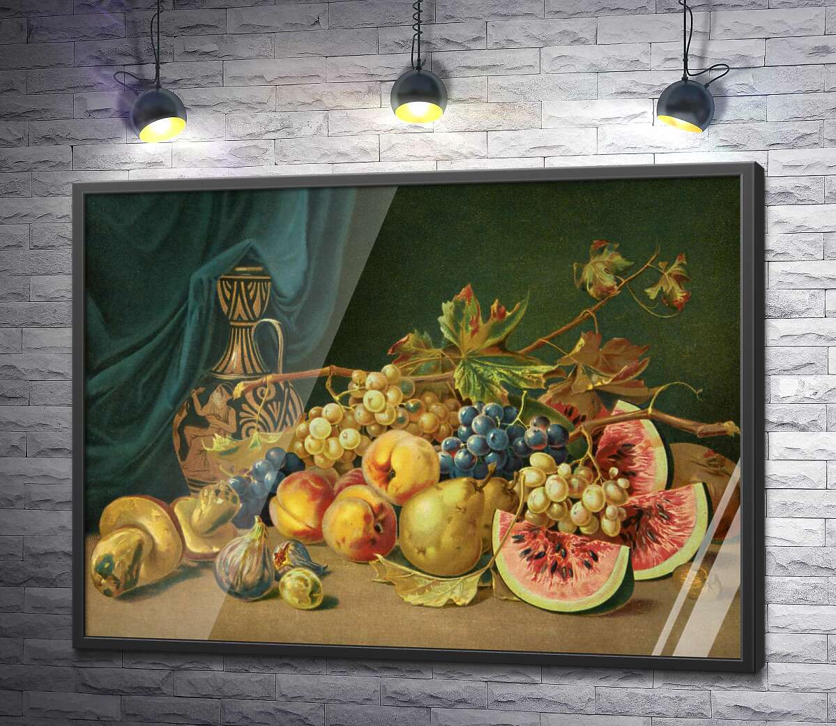 постер Греческая ваза и летние фрукты на натюрморте