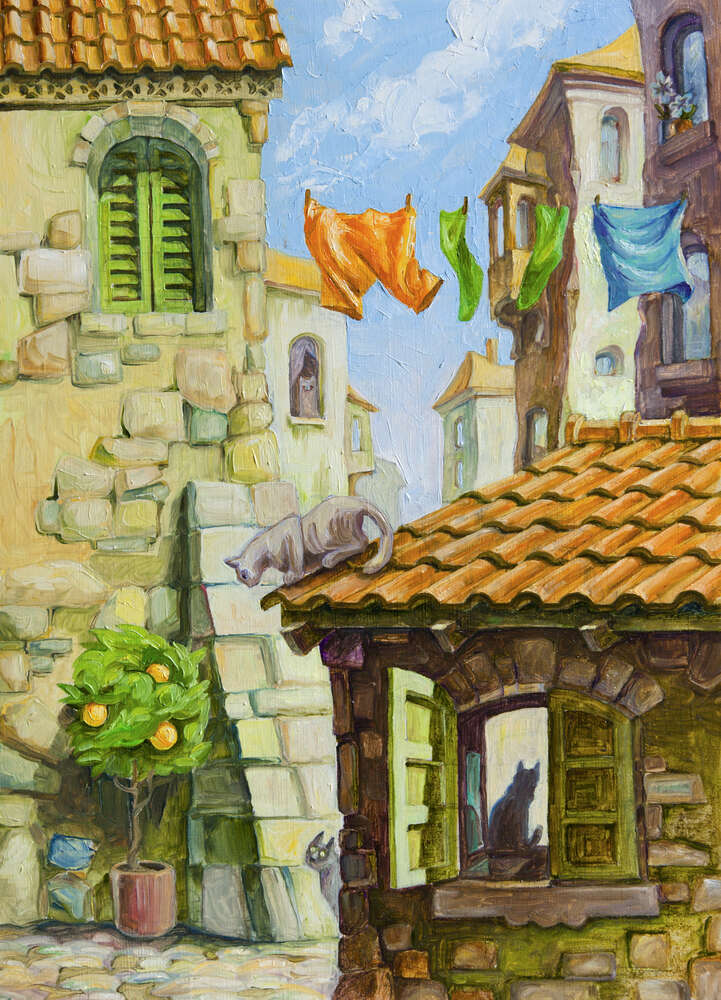 картина-постер Спокойная жизнь на улице старого города