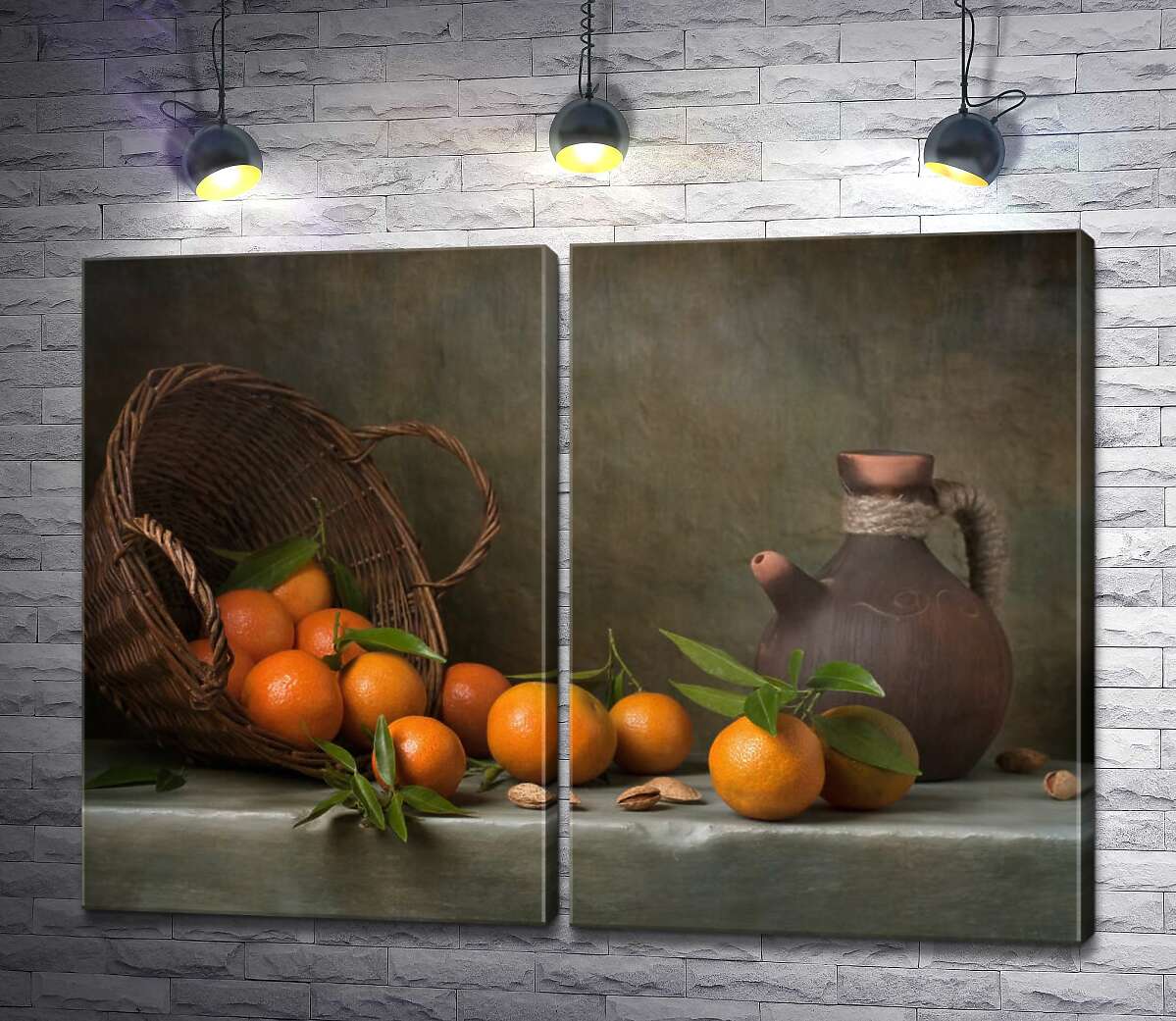модульная картина Свежие апельсины на натюрморте с кувшином