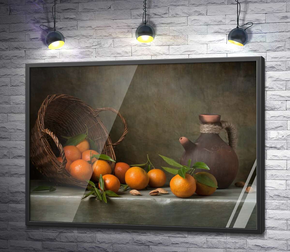 постер Свежие апельсины на натюрморте с кувшином