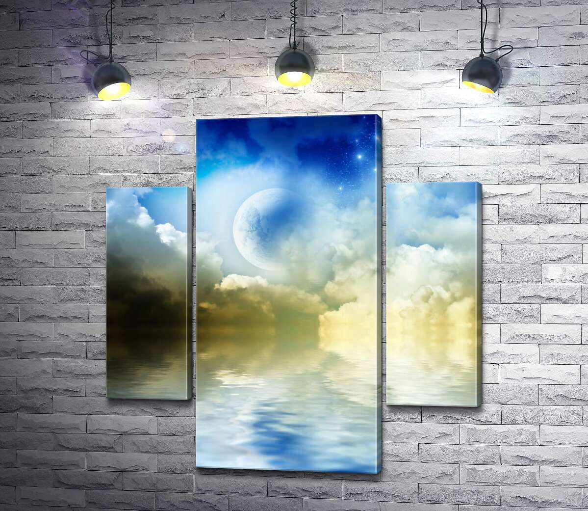 модульна картина Силует повного місяця виступає з-за хмар над водою (Модуль №5)