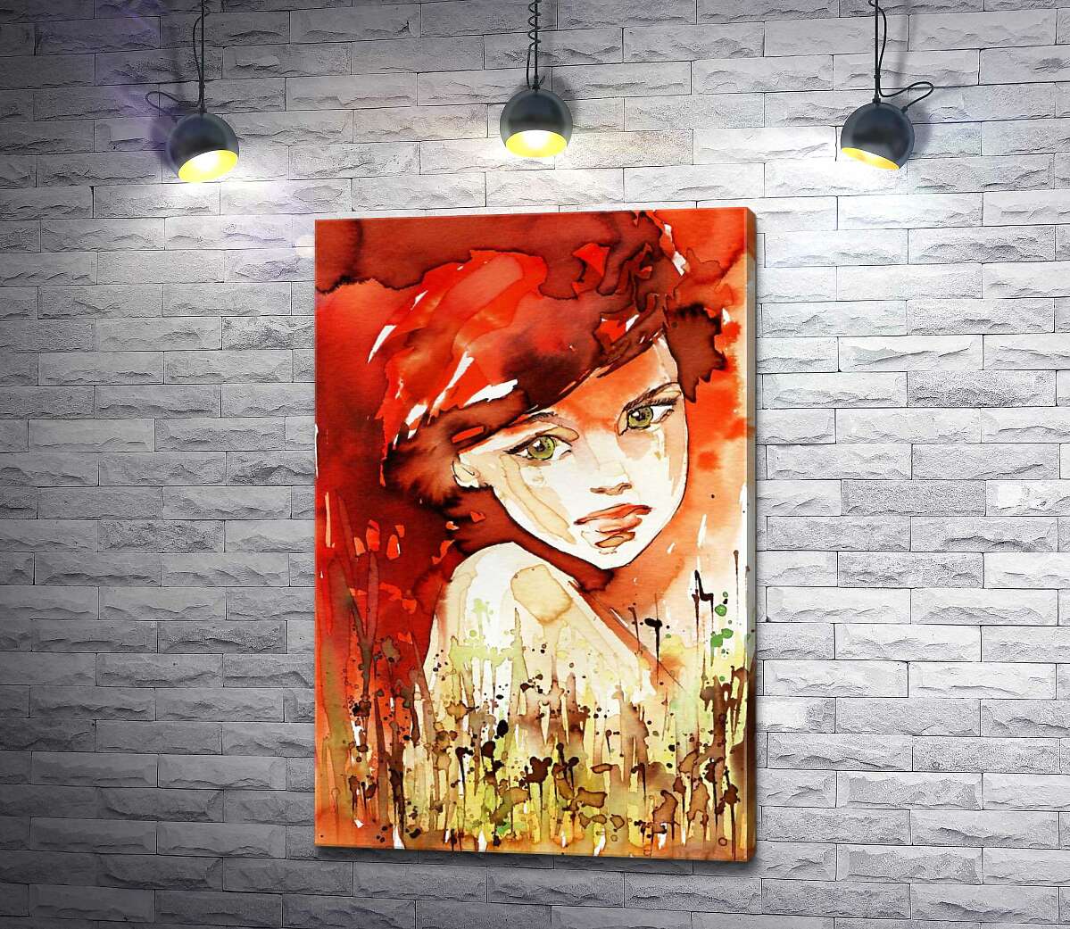 картина Силуэт зеленоглазой девушки с пылающими рыжими волосами