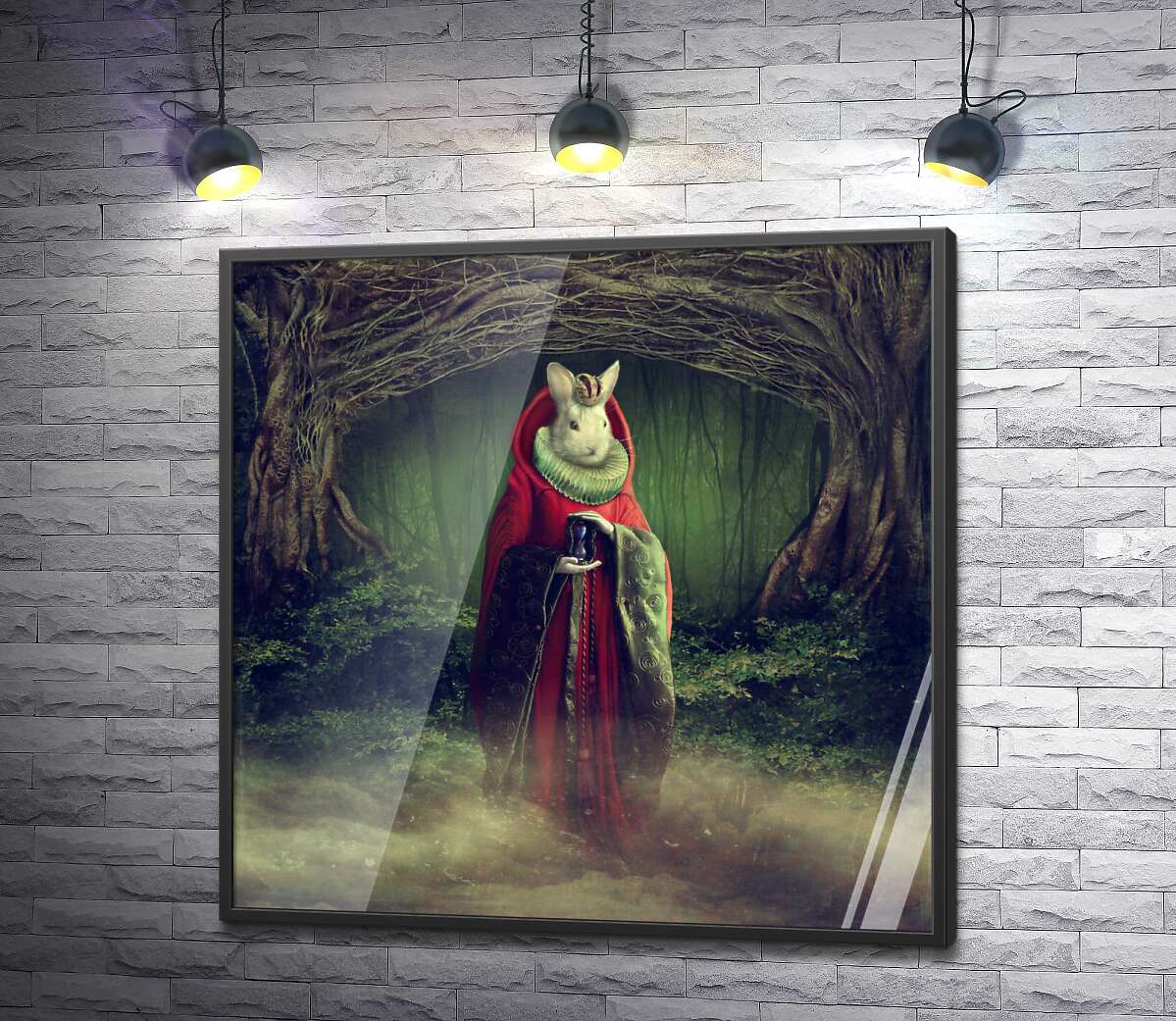 постер Король кролик стоїть серед туманного лісу
