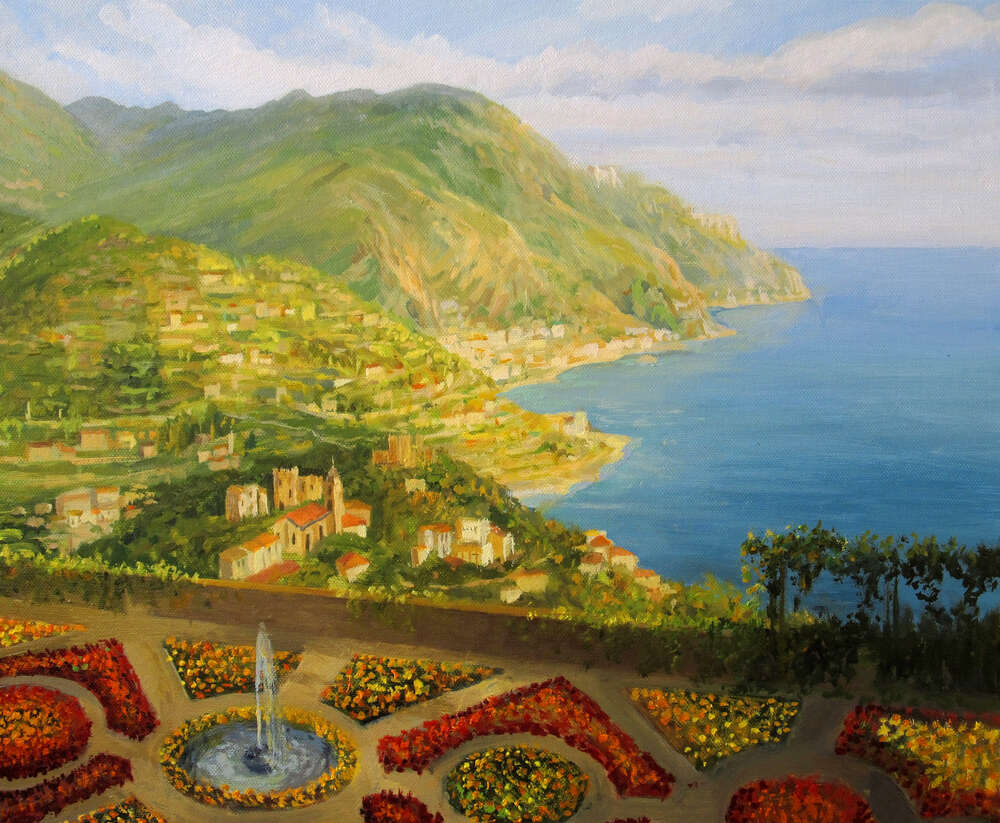 картина-постер Вид на городские склоны над морем